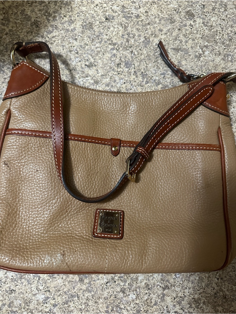 Dooney & Bourke Tan and Brown Pebbled Leather Shoulder Bag